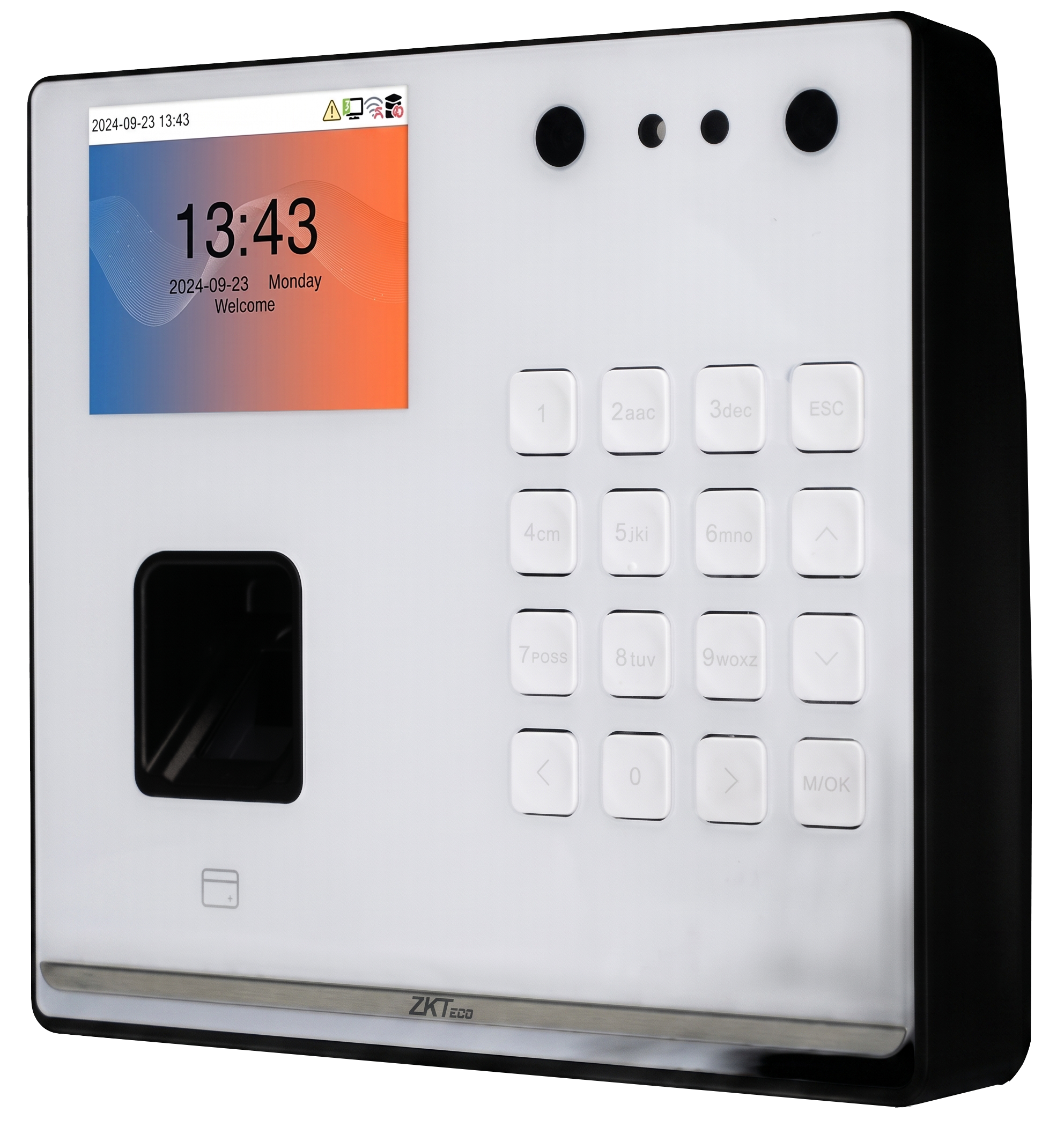 Checador biométrico físico con huella, pantalla y teclado
